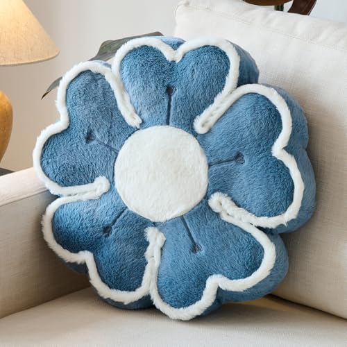 Flower Shaped Decorative Throw Pillow Cushion for Bed Couch, Cute Flower Plush Throw Pillows Home Decor Floor Pillow Seating Cushions (Grey Blue, 13.7 Inches) - color: Grey Blue, size: 13.7 Inches