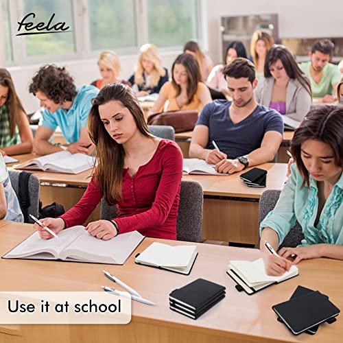 feela 6 Pack Pocket Mini Notebooks Bulk, Small Cute Memo Notepads Hardcover College Ruled Lined Journals with Pen Holder for School Business Work, with 6 Black Pens, 3.5”x 5.5”, A6, Black - color: A6 6 Black