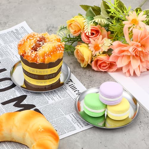 2 Pcs Silver Tray, 4 Inch Stainless Steel Round Serving Tray Circle Jewelry Trays Decorative Coffee Table Trays Display Serving Platter Candle Plate for Bathroom, Candle, Perfume, Countertop - color: Silver