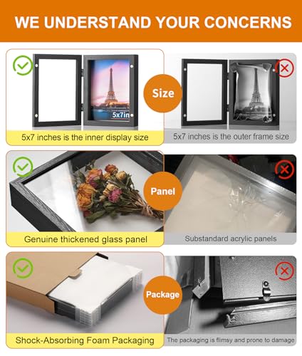 5x7 Black Deep Shadow Box Picture Frame with HD Clear Glass - color: Black, size: 5x7