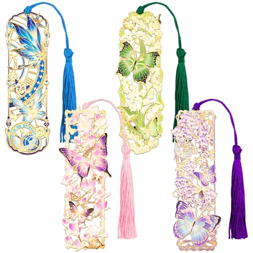 4 Pieces Metal Butterfly Series Bookmark, Perfect for Women Readers (BKM-064-F4) - color: Butterfly Series