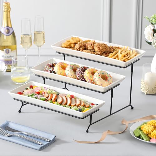 MALACASA 3 Tier Serving Trays, White Porcelain Serving Platters, 14 Inch - color: White, size: 14 Inch
