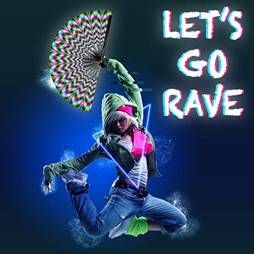 OMyTea Large Rave Clack Folding Hand Fan for Men/Women - Chinese Japanese Bamboo Handheld Fan - for EDM, Music Festival, Club, Event, Party, Dance, Performance, Decoration, Gift (Trippy Waves) - color: Trippy Waves