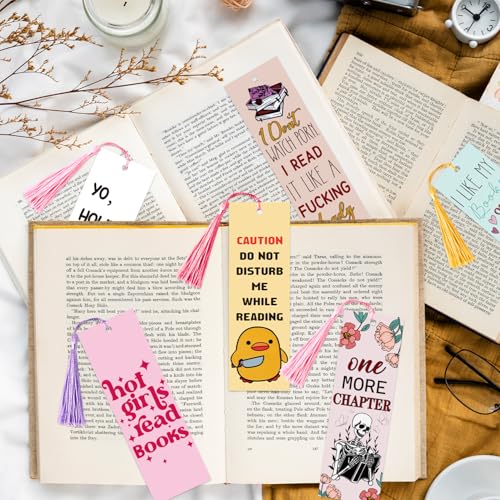 10Pcs Funny Bookmarks with Tassel for Reading Reader Gift, Cute Funny Book Marks for Women Men Christian Paper Bookmark Page Makers for Students Teachers Christmas Bookish Gifts for Book Lovers