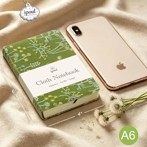 Pocket Notebook, A6 Journal, Small Embroidered Journal, Cute Fabric Notebook, Lay Flat Hardcover Journal, 4x6 Lined Notebook & Sketchbook, Personal Writing Journal for Women, Green Dandelion - color: A6-Dandelion Green