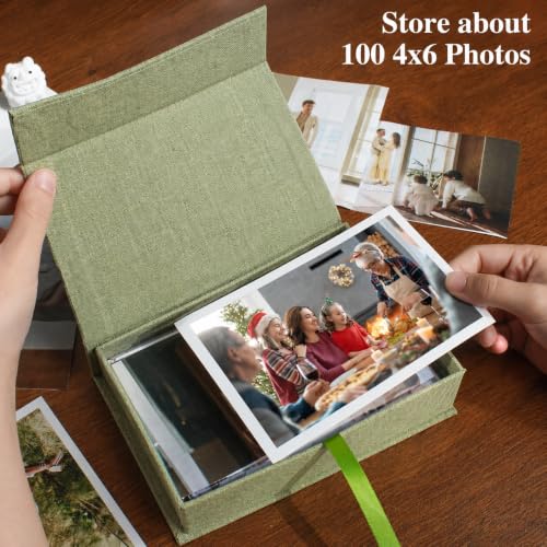 Photo Storage Box 4x6, Linen Photo Box - Grassgreen - color: Grassgreen, size: 4"x6"