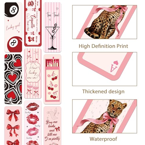 Y2K Coquette Aesthetic Bookmarks, Pink Bow Leopard Book Marks - style: Y2K Coquette