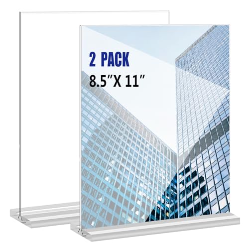 KOOLDE Acrylic Sign Holder 8.5x11 Inches 2 Pack T Shape Desktop Display Stand Vertical Double Sided Clear Table Menu Flyer Holder for Restaurants, Office, Shop, Wedding - color: Clear - 2 Pack