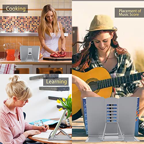 Metal Book Stand Adjustable Book Holder for Reading - color: Full Grey