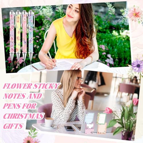 Eaasty 20 Pieces Flower Gift for Women Sticky Notes with Floral Pens, Pencil Bags Makeup Bags, 3 x 4 Inches Cute Note Pads, Funny 1.0 mm Ballpoint Pens, Office Supplies for Women - style: Flower