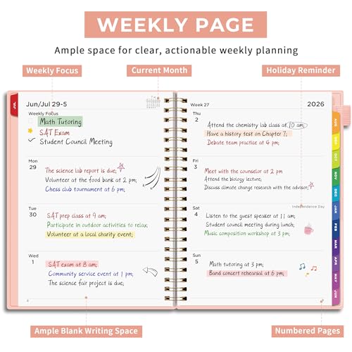 EMSHOI Academic Planner 2026-2027, A4 Size (8.5" x 11"), Weekly and Monthly - color: Pink