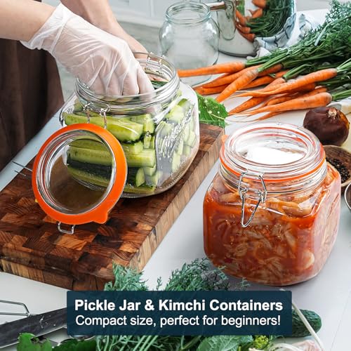 Half Gallon Mason Jar with Hinged Lid, 2 Pack Glass Canister, 64 Oz - color: 64oz-Square-2 Pack-Hinged Lid