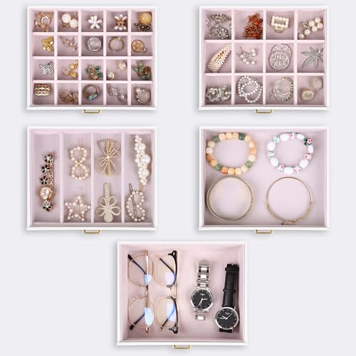 Kendal Extra Large Jewelry Box Jewelry Case PU Leather 6 Tier 5 Drawers Large Storage Capacity with Mirror Jewelry Storage Organizer Great Gift Also Good For Watches LJC-SHD5CM(White) - color: White, size: Extra-Large(12.7"x12"x6.7")