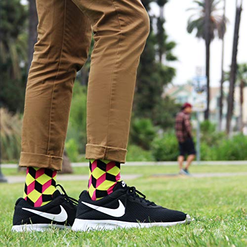 Men's Mid-calf Dress Socks in Comfortable Strechy Colorful Printed Premium Cotton, 3 Pairs Packed - color: 3d Colorful Print