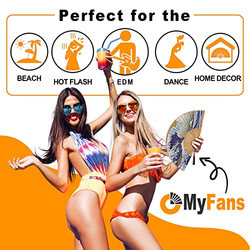 Hand Fan for Women Foldable - Folding Chinese Japanese Vintage Bamboo Silk Fan - Ideal for Hot Flashes, Church, EDM, Festivals, Dancing and Gifts (Kanagawa Wave) - color: Kanagawa Wave