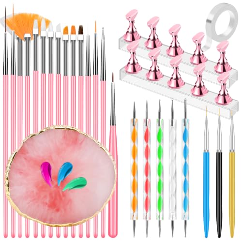 YOOVR 27-In-1 Nail Art Tools with Nail Stand Holder for Press on Painting - color: Pink