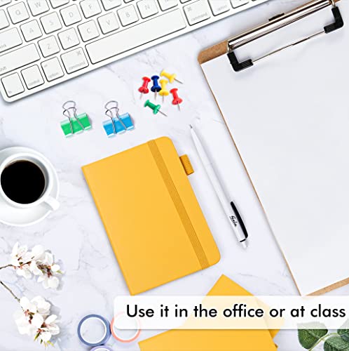 feela 6 Pack Pocket Mini Notebooks Bulk, Small Cute Memo Notepads Hardcover College Ruled Lined Journals with Pen Holder for School Business Work, with 6 Black Pens, 3.5”x 5.5”, A6, Yellow - color: 6 Yellow