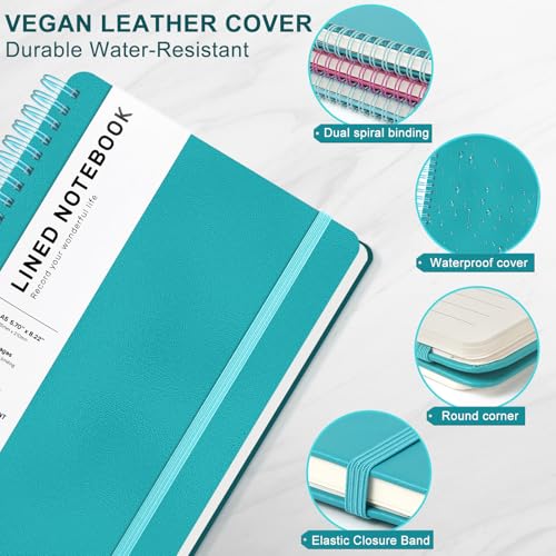 Lined Spiral Notebook for Women, A5 College Ruled Leather Spiral Journals - color: Lake Blue, size: A5