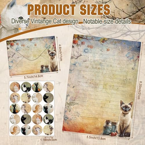 TaoBary 160 Pcs Cat Stationery Paper and Envelopes Set, 5.5 x 8.25'' - size: 5.5 x 8.25 Inch, style: Cat