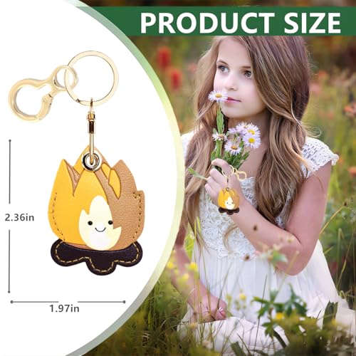 BORKUANA PU Leather Keychain holder Protective Case Compatible with AirTag - color: Bonfire Yellow