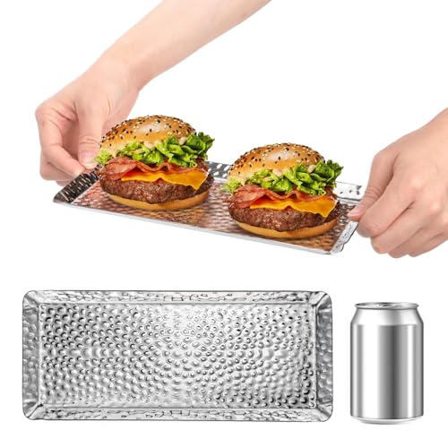 4 Pcs Silver Bathroom Tray, Small Metal Hammered Serving Plate - size: 9.8''L x 4.2''W x 0.4''H