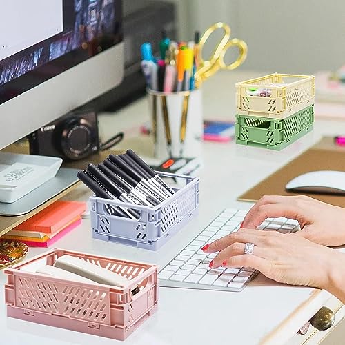 4 Pack Mini Foldable Plastic Small Baskets for Organizing and Storage, Collapsible Storage Crate for Home Bedroom Office Classroom Drawer Organizers (5.9x3.9x2.2in) Mini Size - size: Small