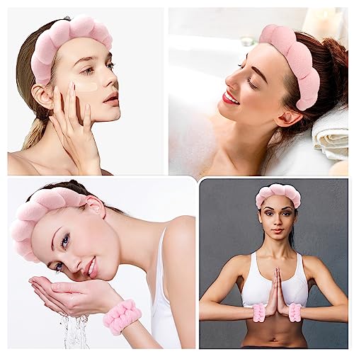 Zkptops Spa Headbands for Women Face Washing Wristband Sponge Makeup,Pink - color: Pink