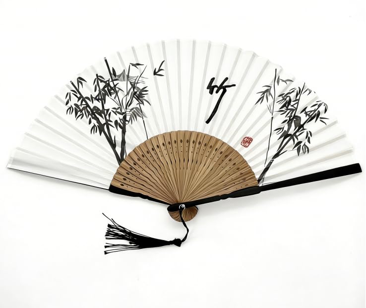 Japanese Vintage Style Bamboo Folding Hand Fan for Women, Portable Cooling Oriental Hand Held Fan for Wedding Favors, Dancing & Gifts（White Bamboo） - color: White Bamboo