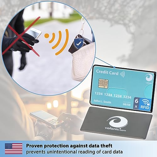 valonic set of 6 RFID blocking sleeves - transparent front, Credit Card Protector sleeve for wallet - Protection block for Debit Card and Metro Card