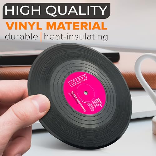 Vintage Vinyl Record Coasters Set of 6, Non-Slip, 4.1" Lightweight - color: 5 Pcs Black Coasters