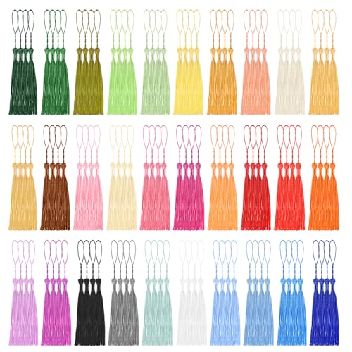 NACHLYNN 120 Pcs Bookmark Tassels Bulk 13cm/5 Inch 30 Colors Silky Handmade Soft Craft Mini Tassels for Jewelry Keychain Making with Loops for Dress Decoration DIY Craft Accessory - color: 30 Colors