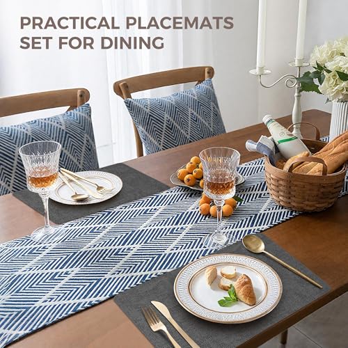 NCUE Vinyl Placemats Set of 6, 17"x12" Wipeable Place Mats with Coasters - color: Black, size: Set of 6