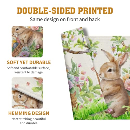 Easter Rabbit Placemats Set of 4 Spring Easter Egg Bunny Flowers Floral Place Mat 12x18 Inch Seasonal Farmhouse Linen Fabric Table Mats for Kitchen Dining Outdoor Indoor Easter Party Decoration - color: Easter Rabbit