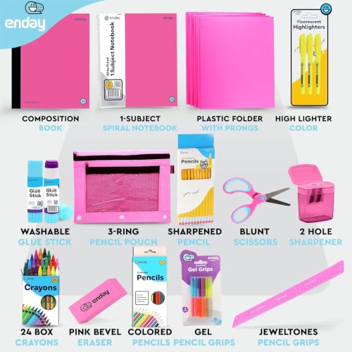 Enday Back to School Supplies for Kids, Grades K-5 (Pink, 12 Kits) - color: Pink, size: 12 Kits