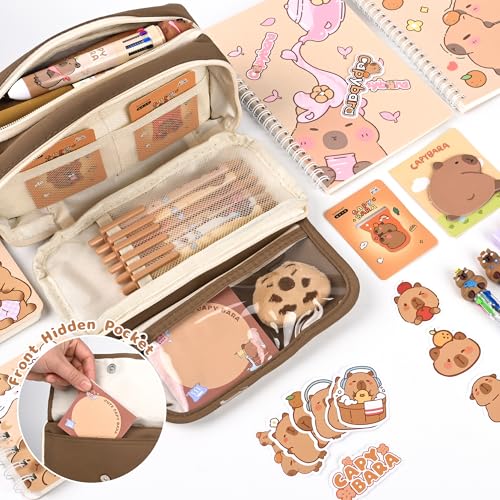 Ulema 80pcs Cute Capybara Stationery Set Birthday Capybara Gifts for Boys Girls Back to School and Classroom Rewards Kawaii School Supplies with Capibara Stuff. - style: Capybara