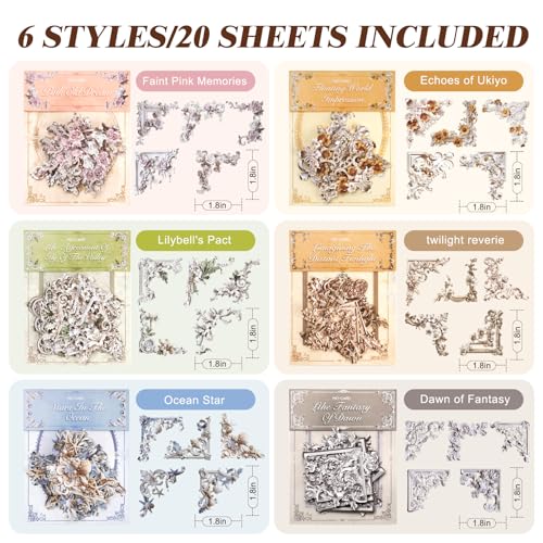 120 Sheet Classical Scrapbook Paper Set, 6 Packs Vintage Decorative Paper，for Letter Writing，Scrapbook paper，Junk Journal Supplies，DIY Collage，Card Making Supplies，Collage Background - color: G