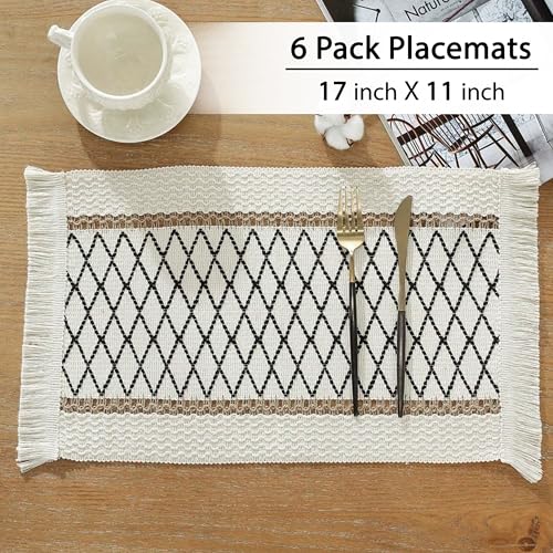 Ruvanti Placemats Set of 6, 17.11"x11" Polycotton Place Mats - Geo Panel - color: Diamond Panel - Geo Panel