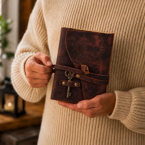 NomadCraftsCo Vintage Leather Journal, Handmade Deckle Edge Paper 240 Pages - color: Red Brown, size: 7.5" x 5.5"