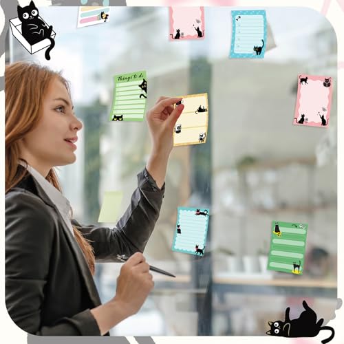 Dispowreath 24 Pcs Black Cat Sticky Notes with Pens Themed Party Favors Gifts Cute Notepad Memo Notes Pads Black Ink Ballpoint Pen for Cat Lover Christmas Gifts Office Supplies - style: Black Cat