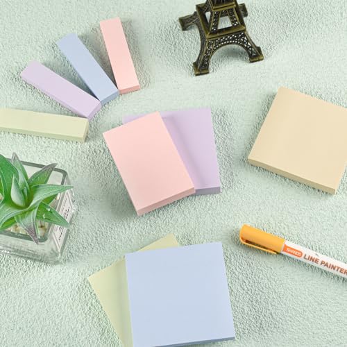 BAYTORY 6 Pads Pastel Sticky Notes, Self-Stick Note (3x3 & 3x2 & 3x0.7 in) - size: 3x3 & 3x2 & 3x0.7 Inch