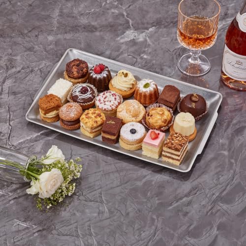 15.8" x 9.5" Large Serving Trays Vintage Style Stainless Steel Heavy-Duty Large Serving Platters, Silver Rectangular Plates for Food Fruit Party Wedding Christmas Chip and Scratch Resistant - color: Retro-15.8" X 9.5"