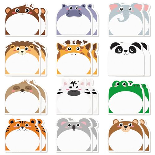 Yinder 24 Pads Safari Animal Sticky Notes Fun Kawaii Memo Self Stick - color: Multicolor, size: Lovely Animals
