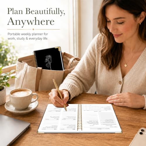 Undated Weekly Planner, Weekly To Do List Notebook with Habit Tracker, A5 - color: Black