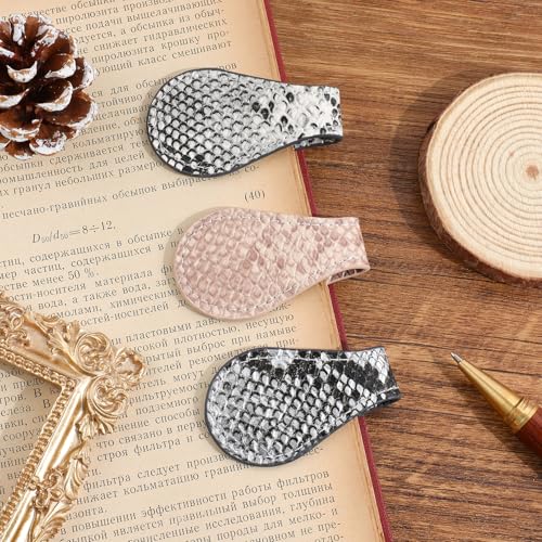 3PCS Vintage Magnetic Leather Bookmark, Leather Magnetic Bookmarks for Women, Magnetic PU Bookmarks Clip Book Accessories, Snakeskin Pattern - style: Snakeskin