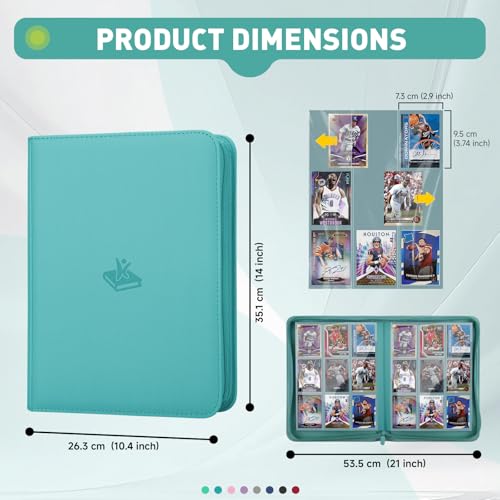 Trading Card Binder 9 Pocket, 360 Pockets Card Collection Binder - color: Turquoise