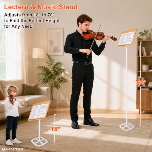 3-in-1 Wooden Music Stand, Metal Bracket Book Stand for Reading Podium