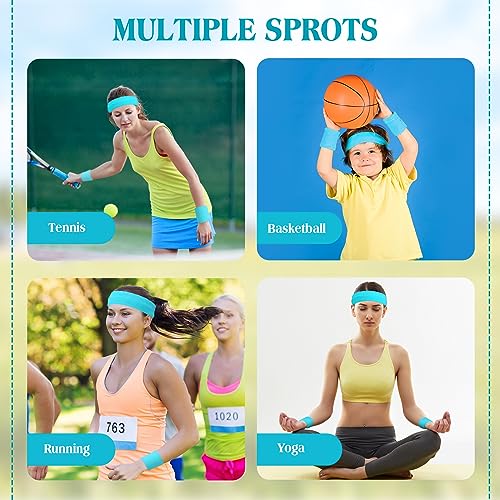 Sweatbands and Wristbands Set, Women, Men - color: Neon Blue