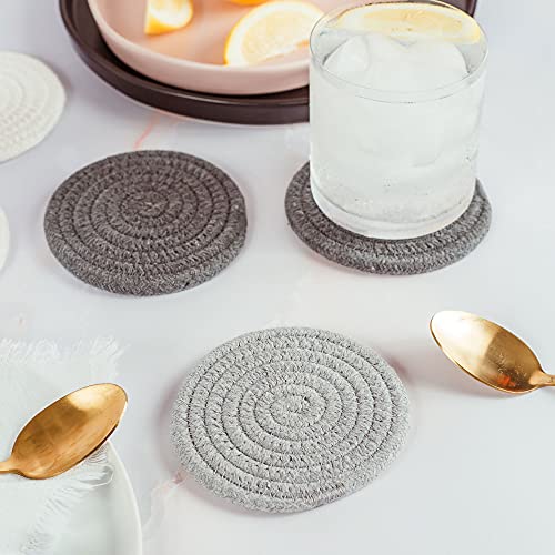 OrganiHaus Drink Coasters Set of 6, Absorbent Cotton Woven Cup Coasters, Rustic Farmhouse Boho Decor for Coffee Table and Drinks Protection, Cute Coaster for Drinks, Coaster for Office Desk - Gray - color: 3-toned Gray