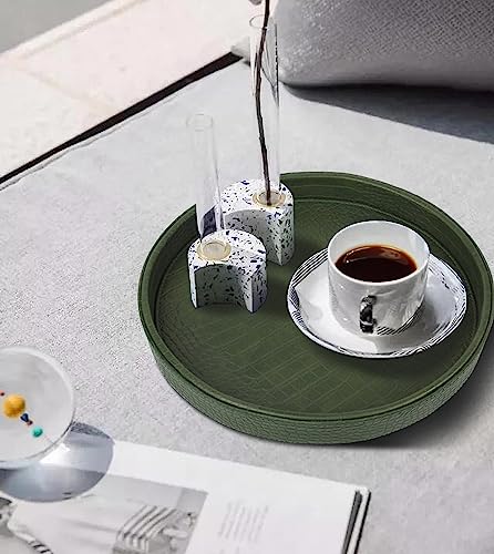 HofferRuffer Faux Leather Round Serving Tray, Vegan Croco Leather Decorative Tray, Food Tray for Storage Drinks, Snack & Cosmetics, Dia.12'' x 1.6'' (Green) - color: Green, size: 12"