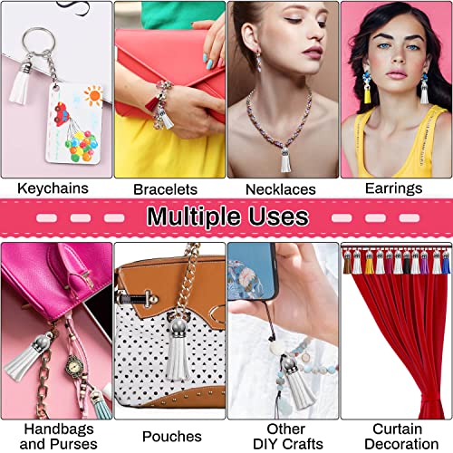 Keychain Tassels Bulk, Paxcoo Small Tassels for Jewelry Making, 50pcs Leather Tassel Keychain Charms with 50pcs Jump Rings for DIY Key Chain Craft - color: White